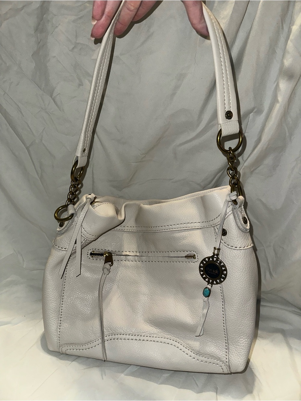 Leather Shoulder Bag in Ivory - Designer Style